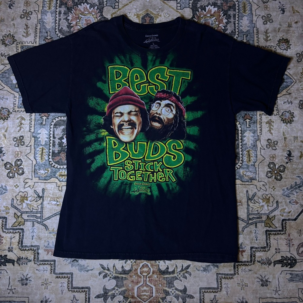 Cheech and Chong Up In Smoke Best Buds Stick Together Black Graphic Tee Shirt L